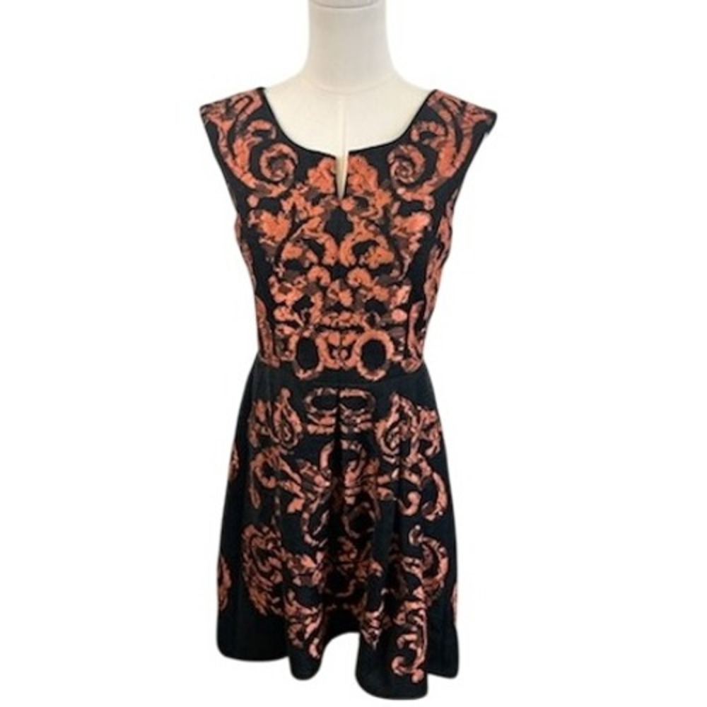 Yoana Baraschi Fit & Flare Dress Women's Size‎ 2 Black Orange Cocktail